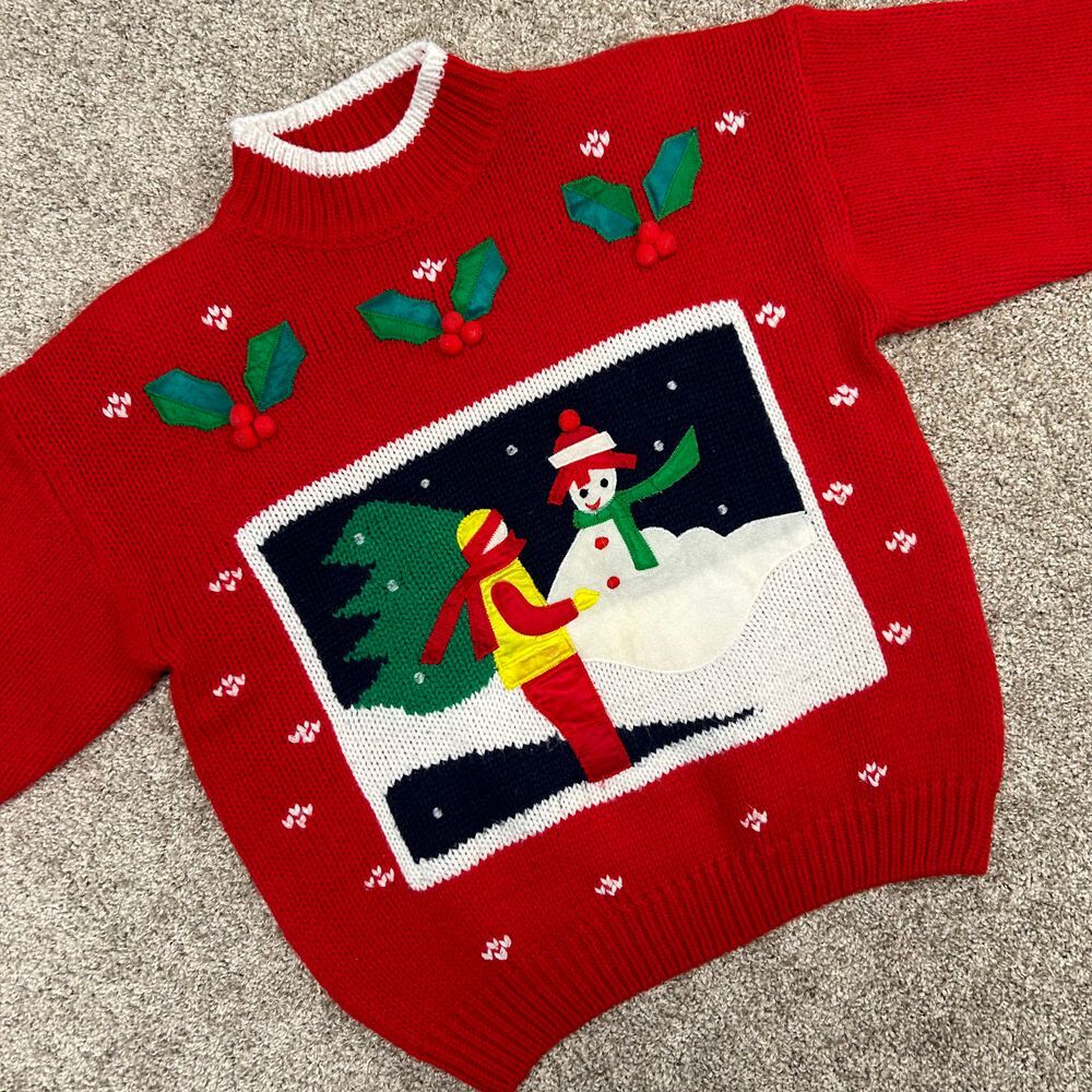 Vintage Snowman Christmas Sweater Women NO SIZE TAG (Cristina) Acrylic‎